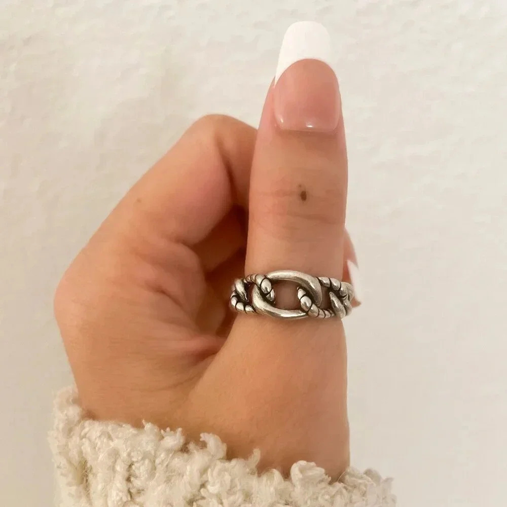 925 Sterling Silver Chain Link Ring Minimalist Link Ring Chunky Ring - Picture 7 of 10